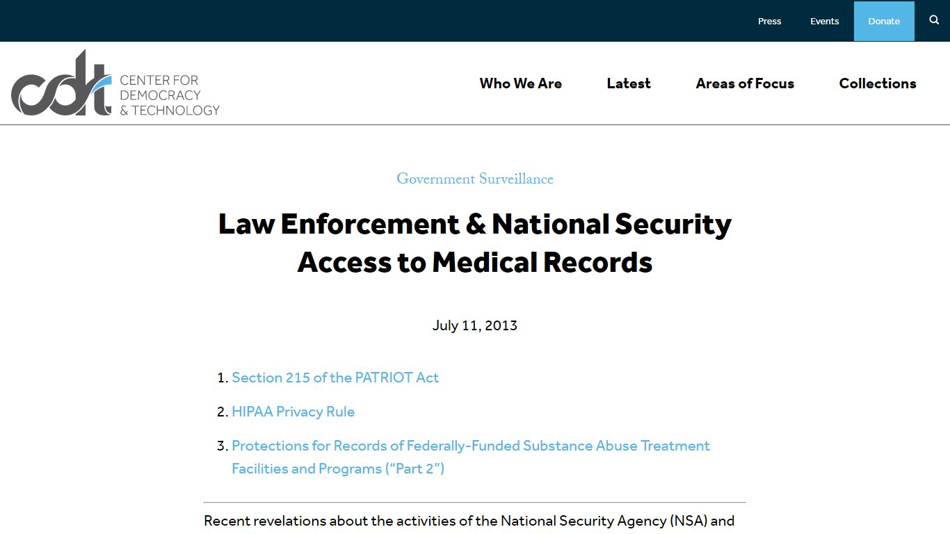 Law Enforcement & National Security Access to Medical Records